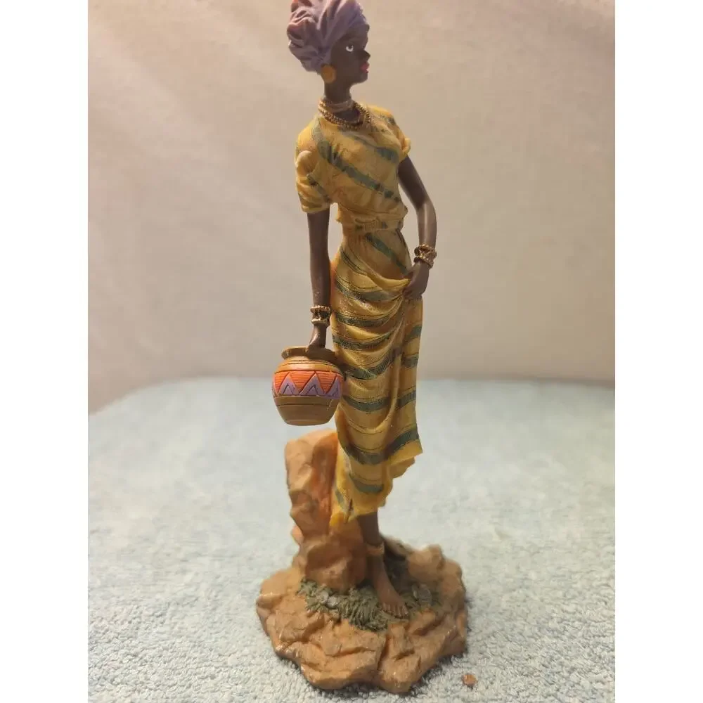 Vintage Ebony Treasures African American Woman Figurine Yellow Dress Water Pot